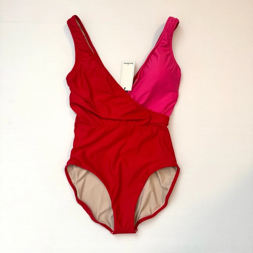 Hermoza Vera Colorblock One Piece Swimsuit Pink Red Size Small